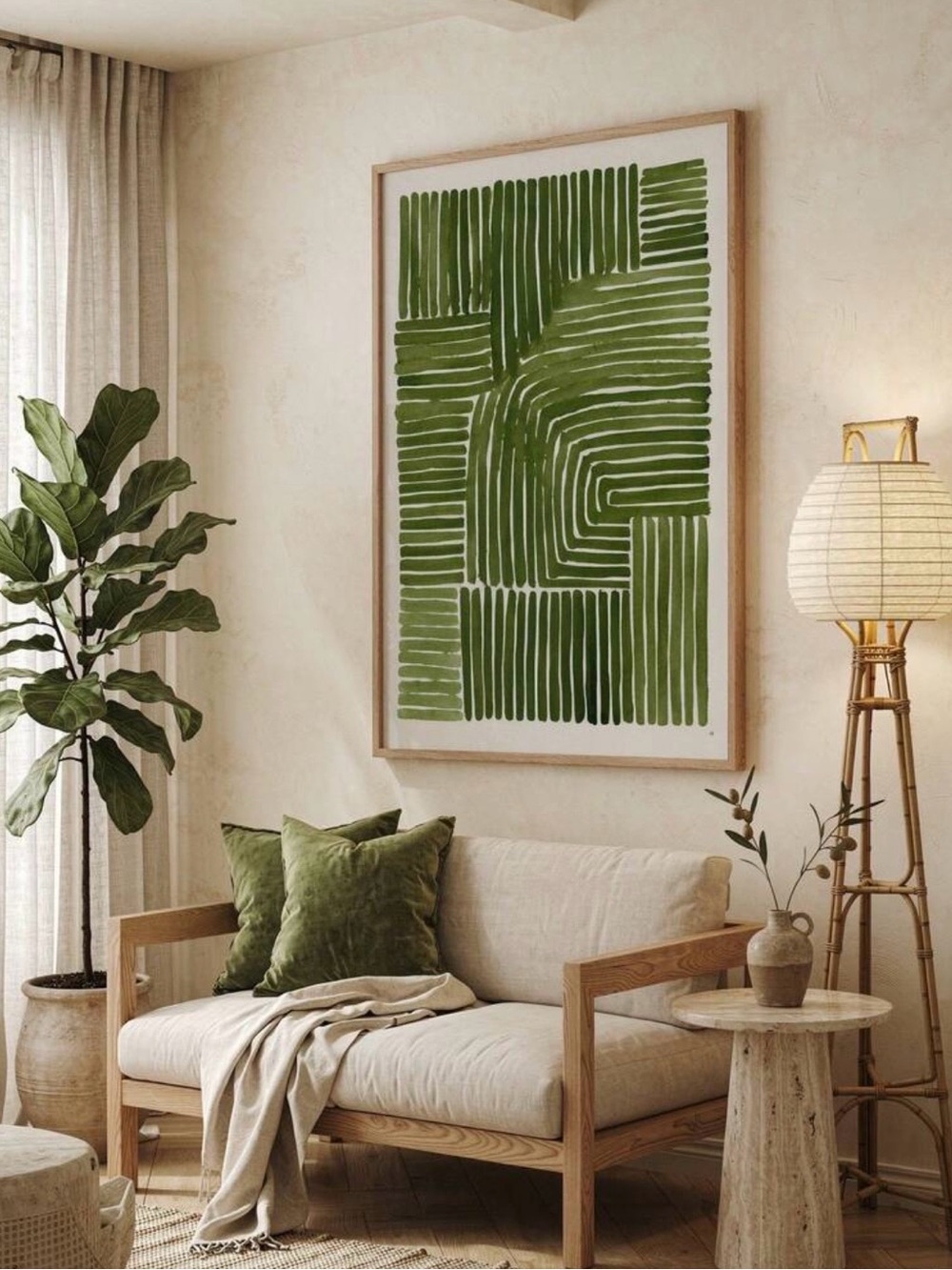 Brand New | Green Line Wall Art Canvas Print | 50x70cm | No Frame Included